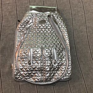 Whak Sak Heart Silver Patent Tennis Bag Black NWOT